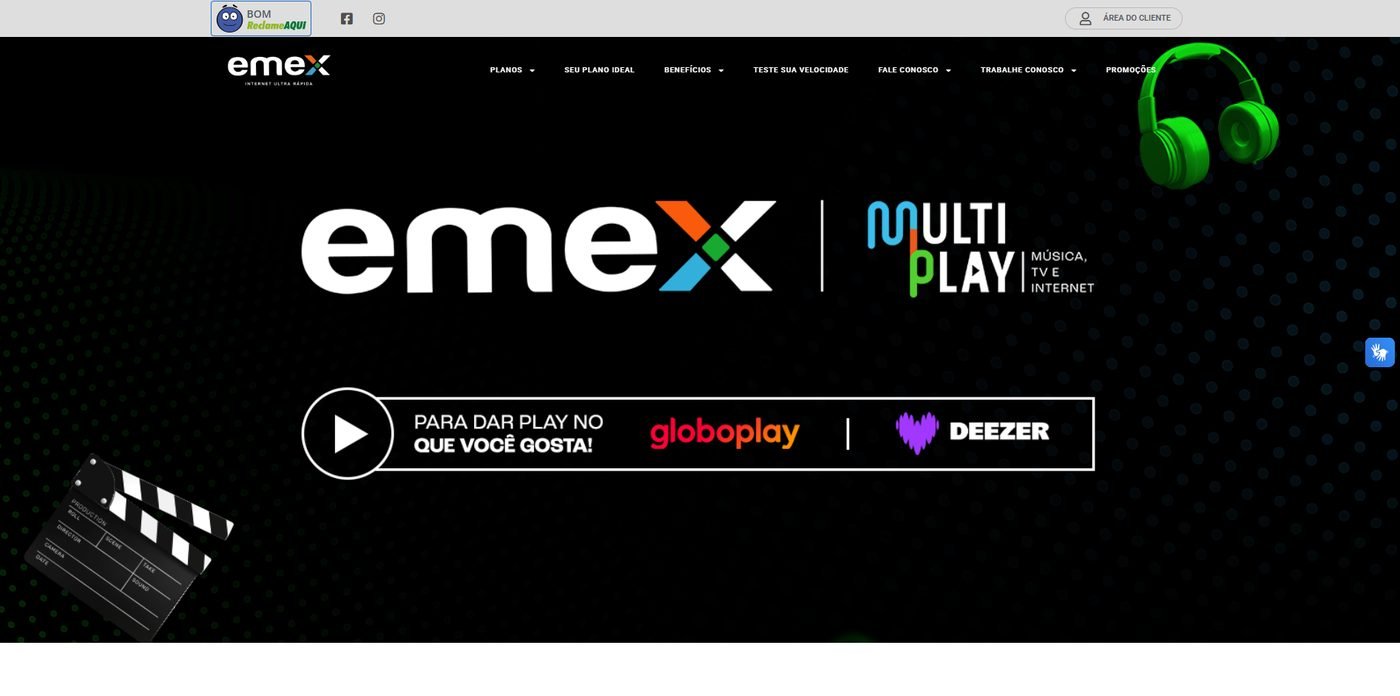 Página inicial do site da Emex Internet