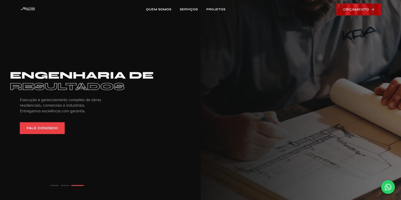 Página inicial do site da Militão Engenharia