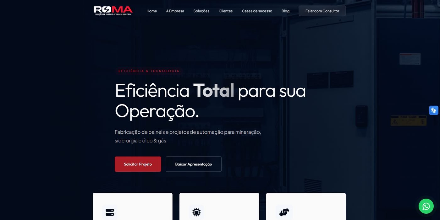 Página inicial do site da ROMA Engenharia
